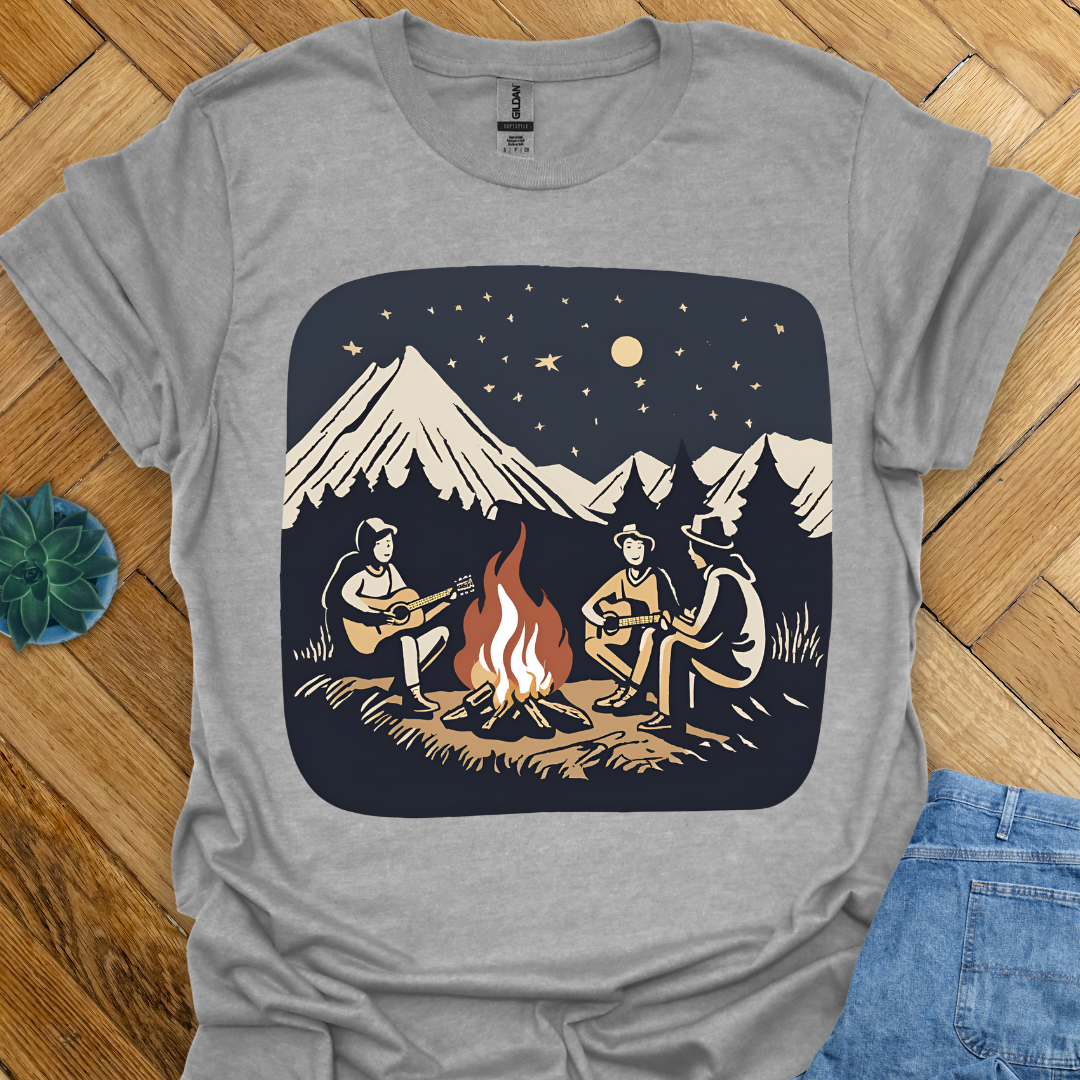 Campfire Starry Night and Music T-Shirt
