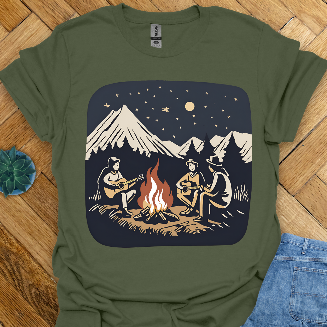 Campfire Starry Night and Music T-Shirt