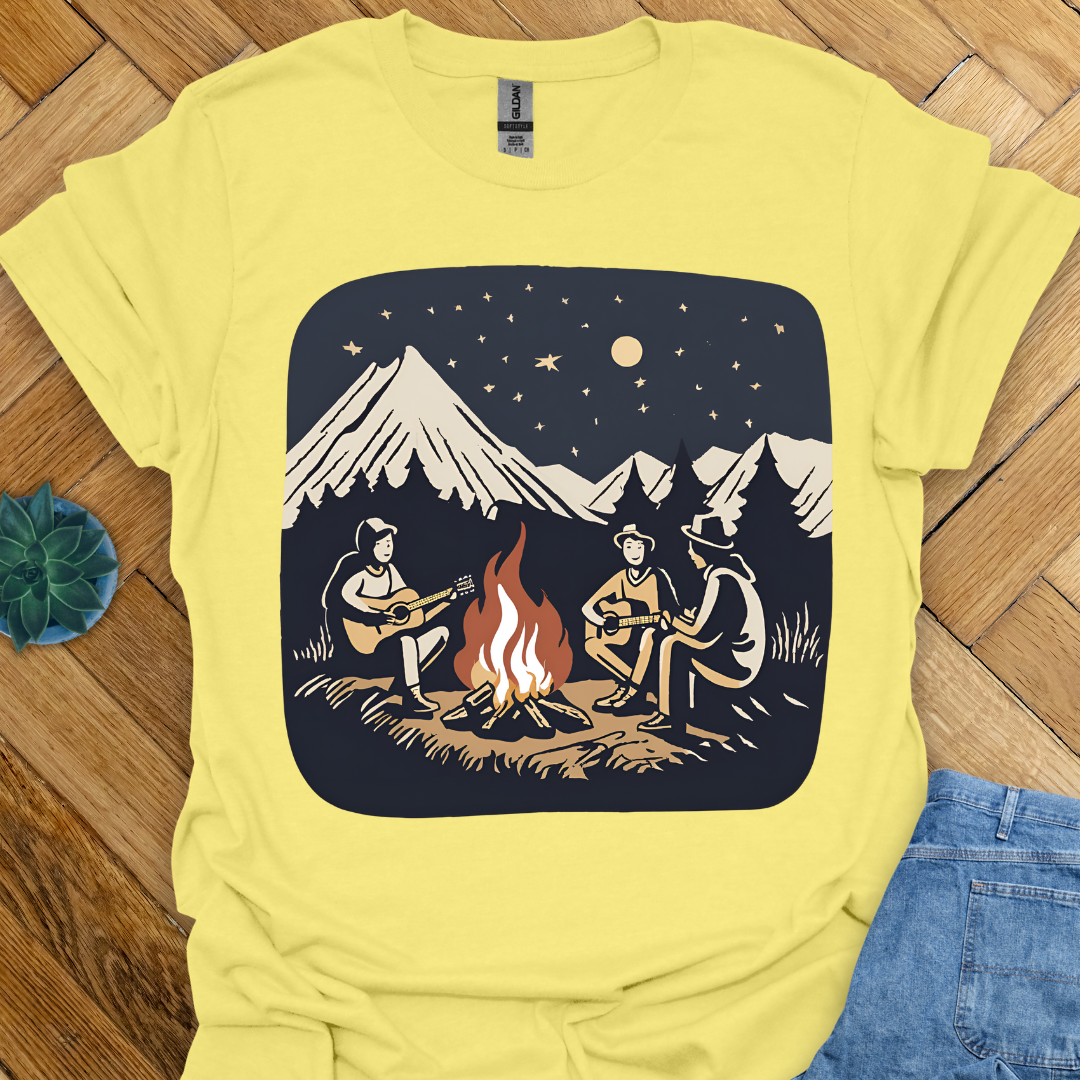 Campfire Starry Night and Music T-Shirt