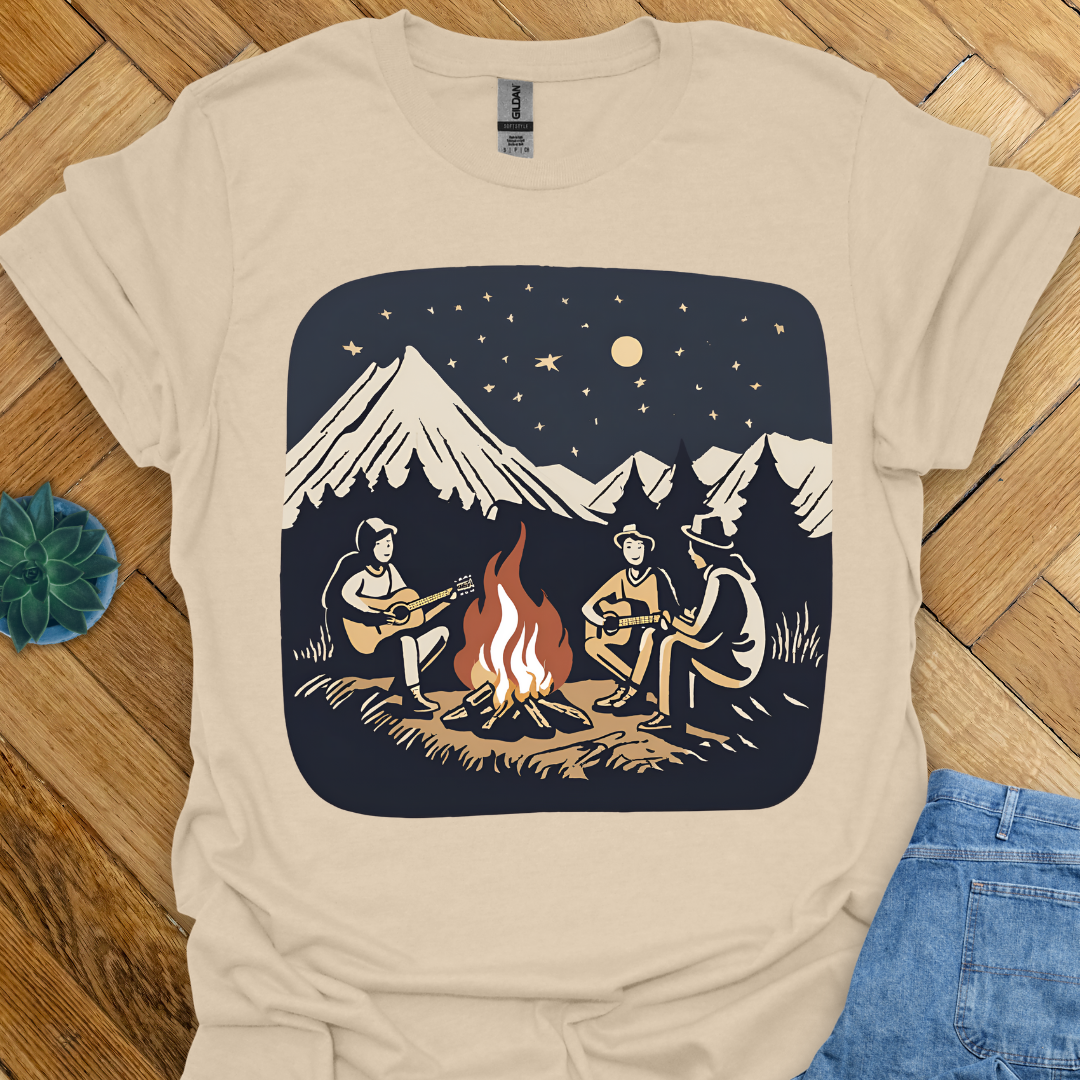 Campfire Starry Night and Music T-Shirt