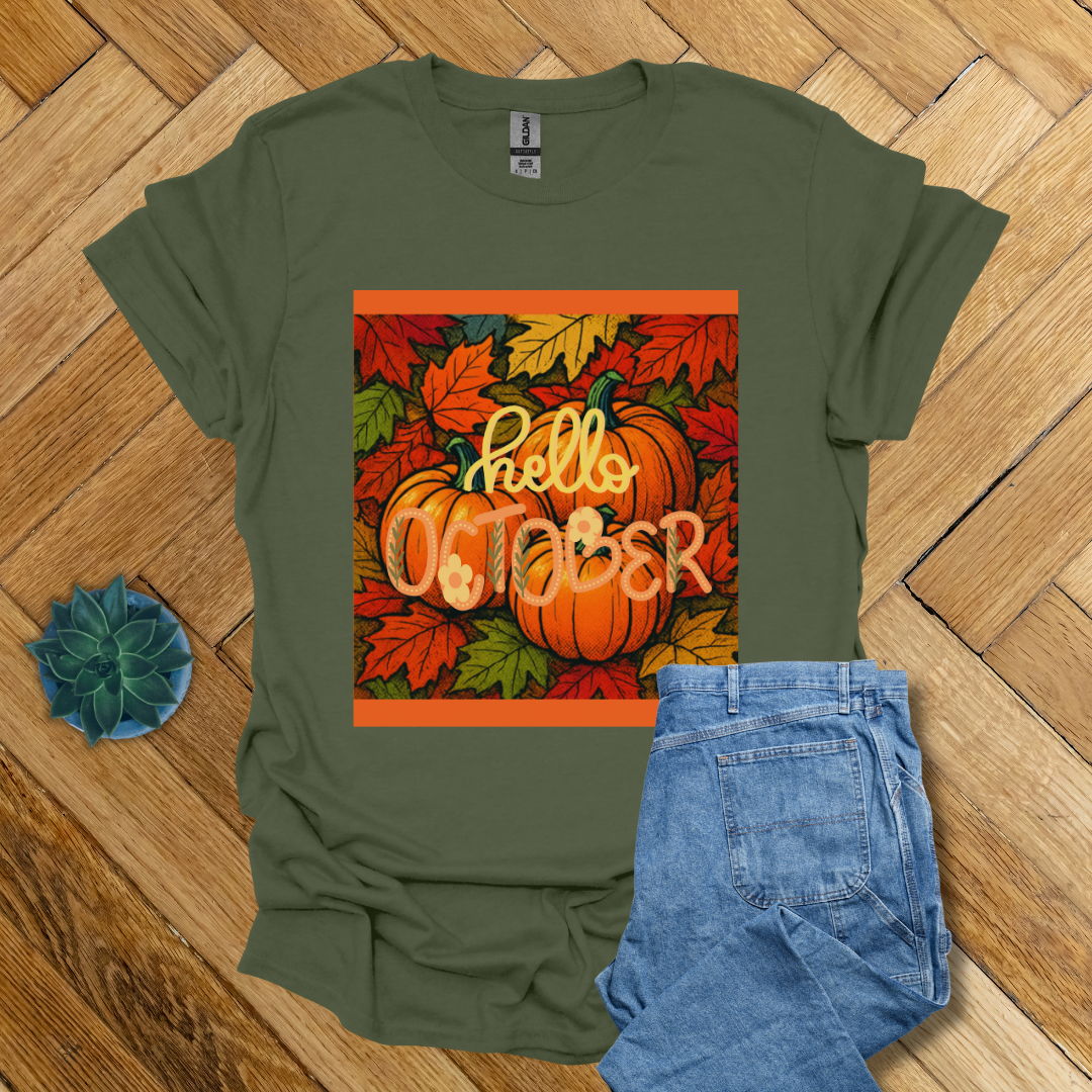 Hello October Fall Seasonal  - T Shirt